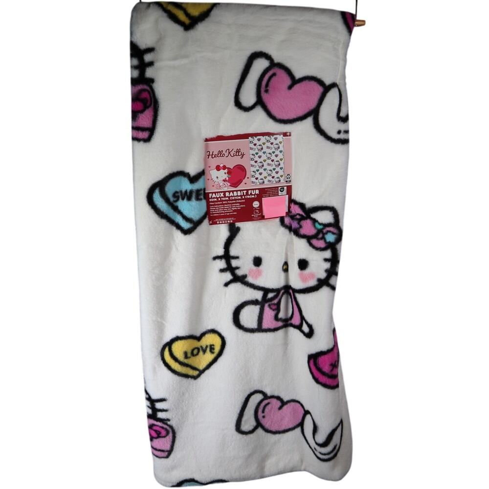 Hello Kitty Valentine's Day Rabbit Fur Sweethearts Candy Throw Blanket